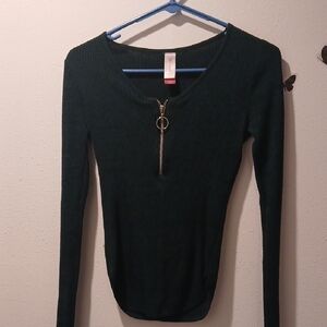 No Boundaries Forest Green Ribbed Knit Top